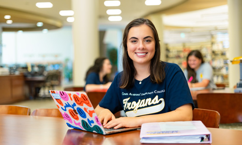 college student in library