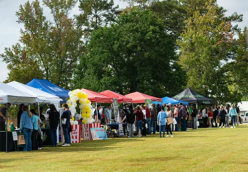 Tents setup outside for admissions event